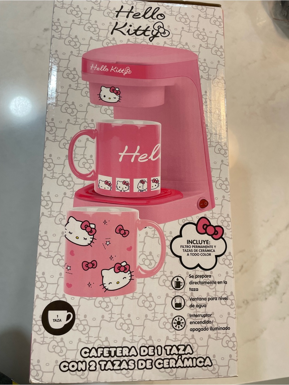 Hello Kitty Pink Single-Serve Ceramic Coffee Maker with Matching Mugs